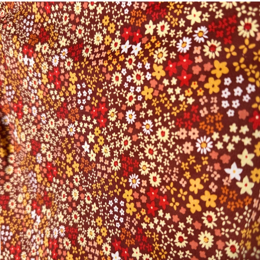 Planet Gold Floral Long Sleeve Criss Cross Crop Top Burnt Henna Small Bohemian